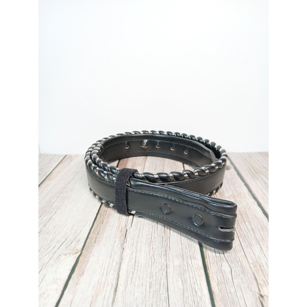 Cimarron Belt Corp Black and Silver Leather Belt Made in USA 36.5"